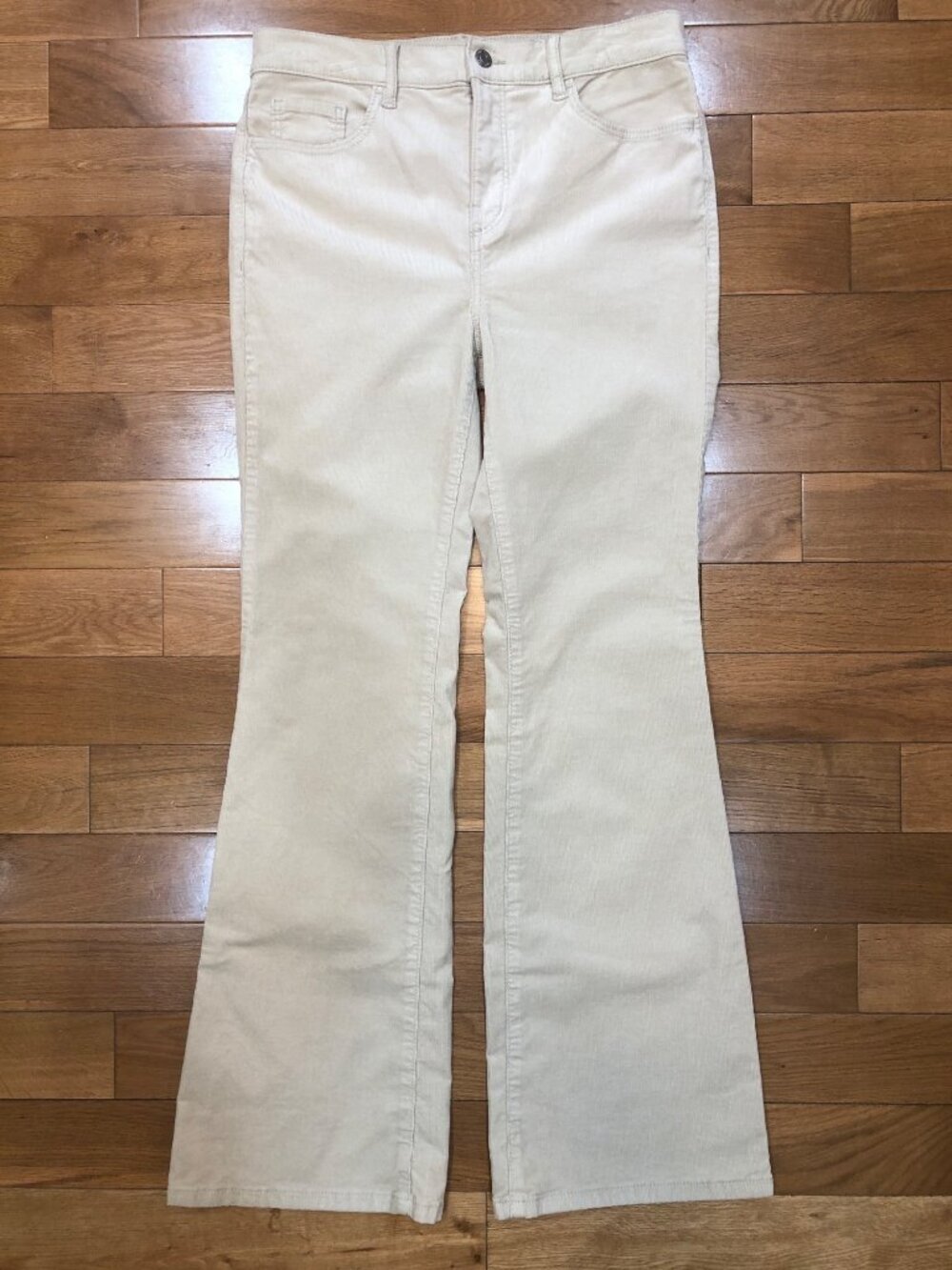 NWT Loft The Slim Flare High Rise Light Beige Corduroy Pants Retro Boho Chic - 6
